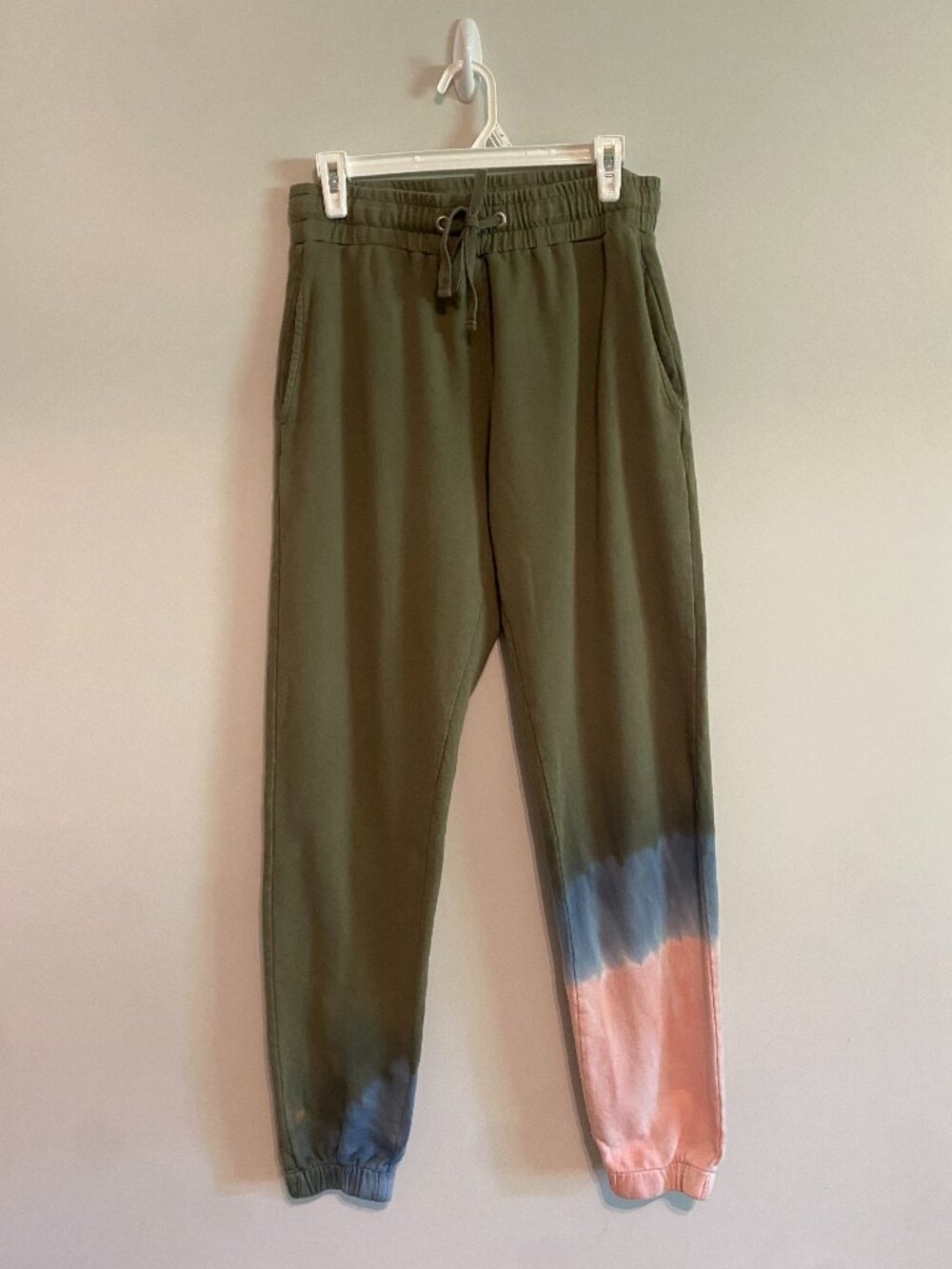 Vigoss Dip Dye Jogger Pants with Tie Waist, Size L, Green/Blue/Pink